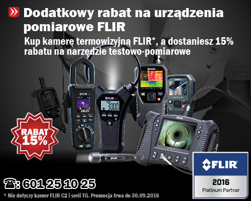 Dodatkowy rabat na urządzenia pomiarowe FLIR. Kup kamerę termowizyjną FLIR, a dostaniesz 15% rabatu na narzędzie testowo-pomiarowe. Tel. 601 25 10 25. Promocja trwa do końca września!