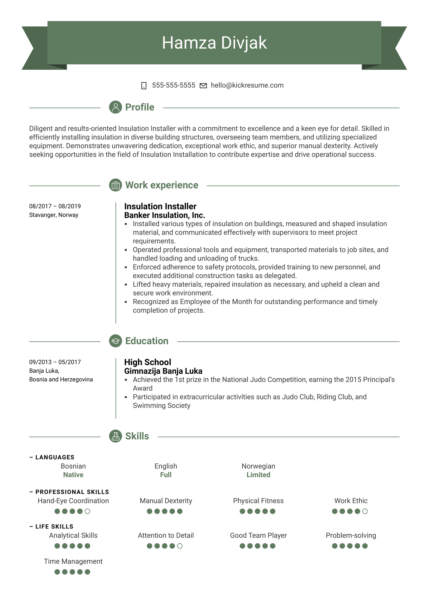 Insulation Installer Resume Example Kickresume