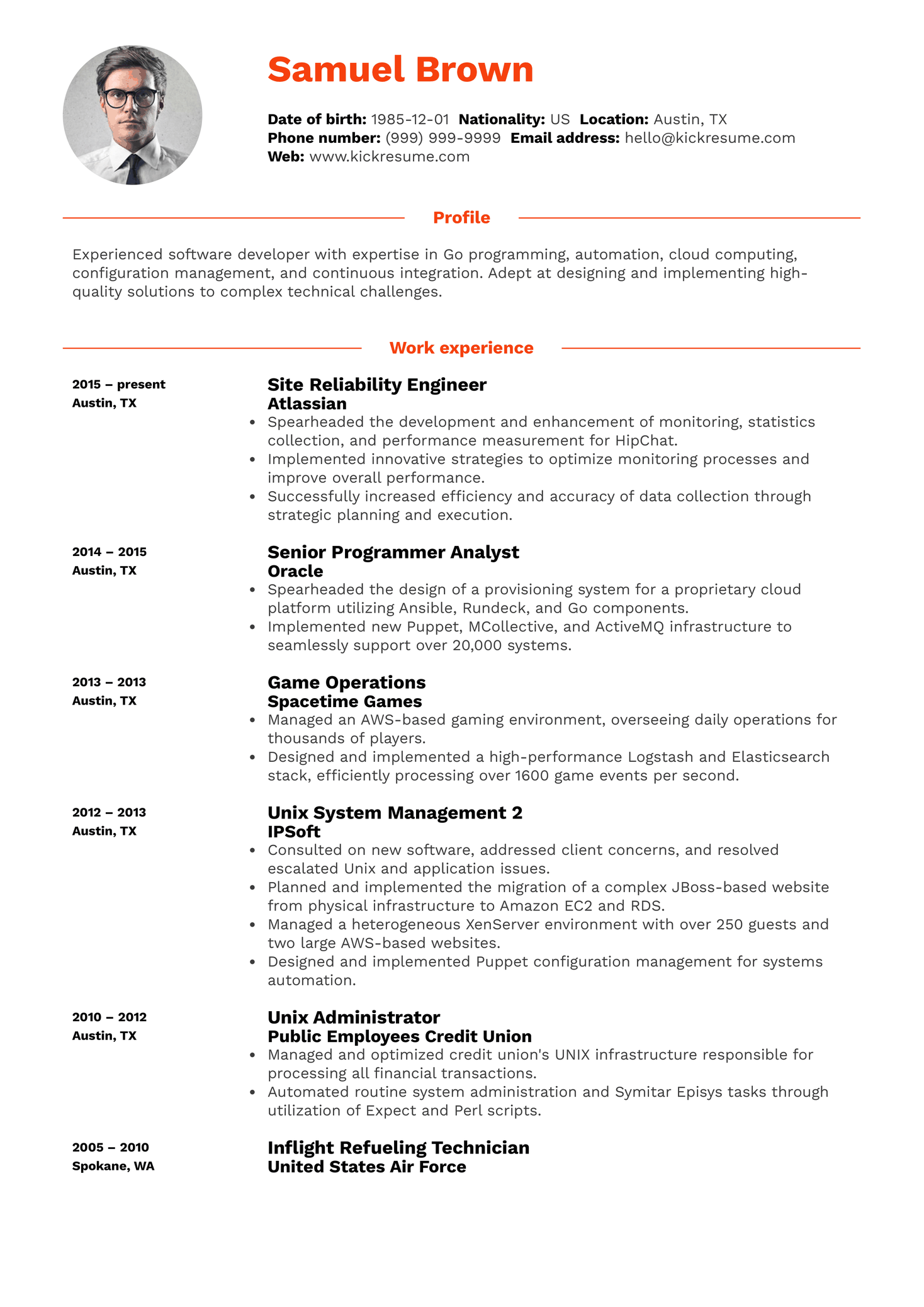 IT Developer Engineer Resume Sample | Kickresume