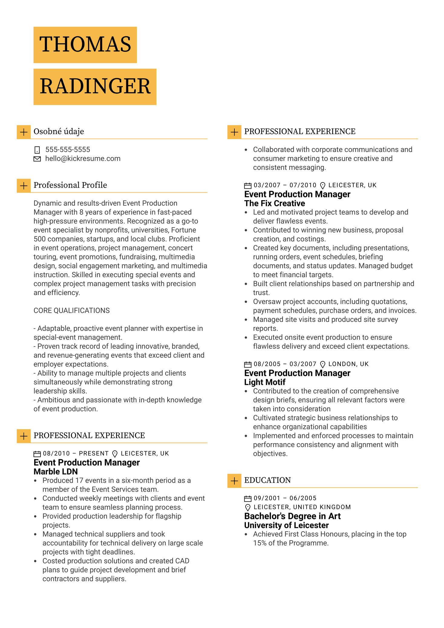 Event Production Manager Resume Sample Kickresume