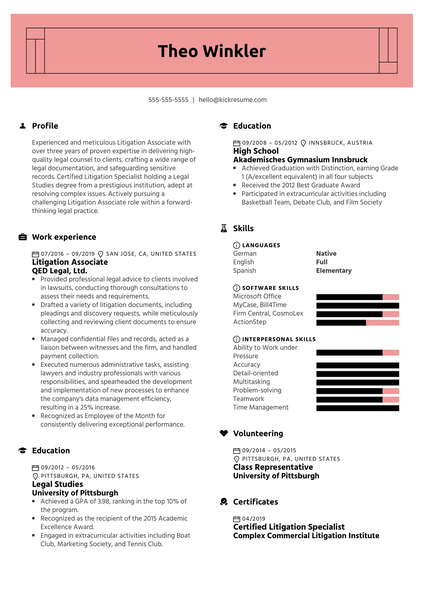 Lawyer / Legal Resume Samples | Kickresume