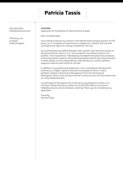 Esempio di lettera di presentazione del responsabile degli ...