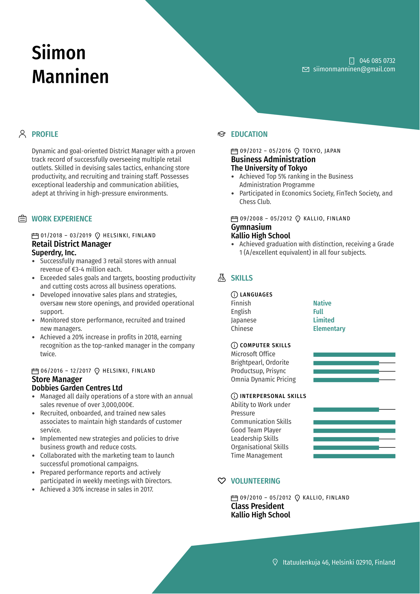 District Manager Resume Sample Kickresume