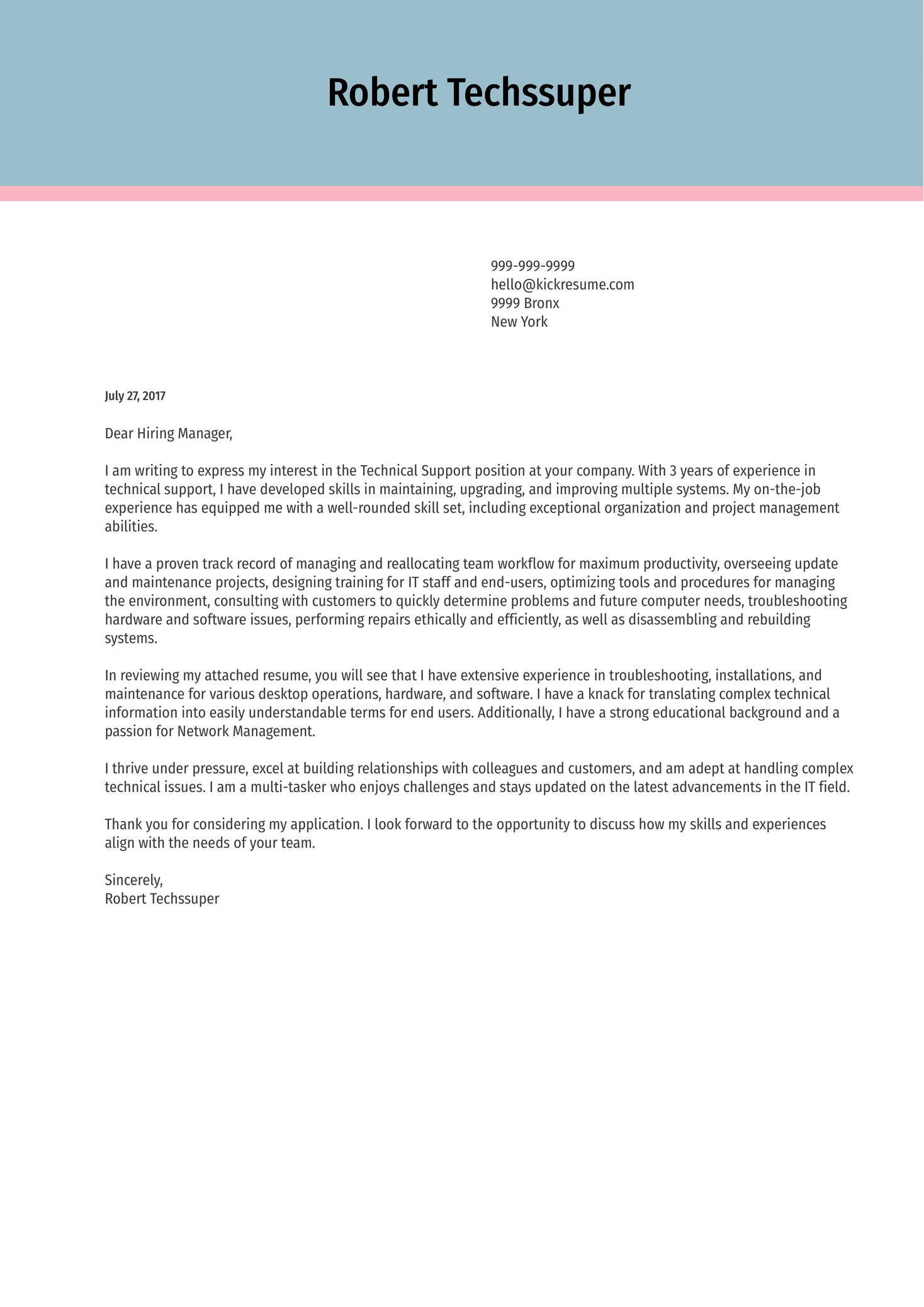 application letter for technical support