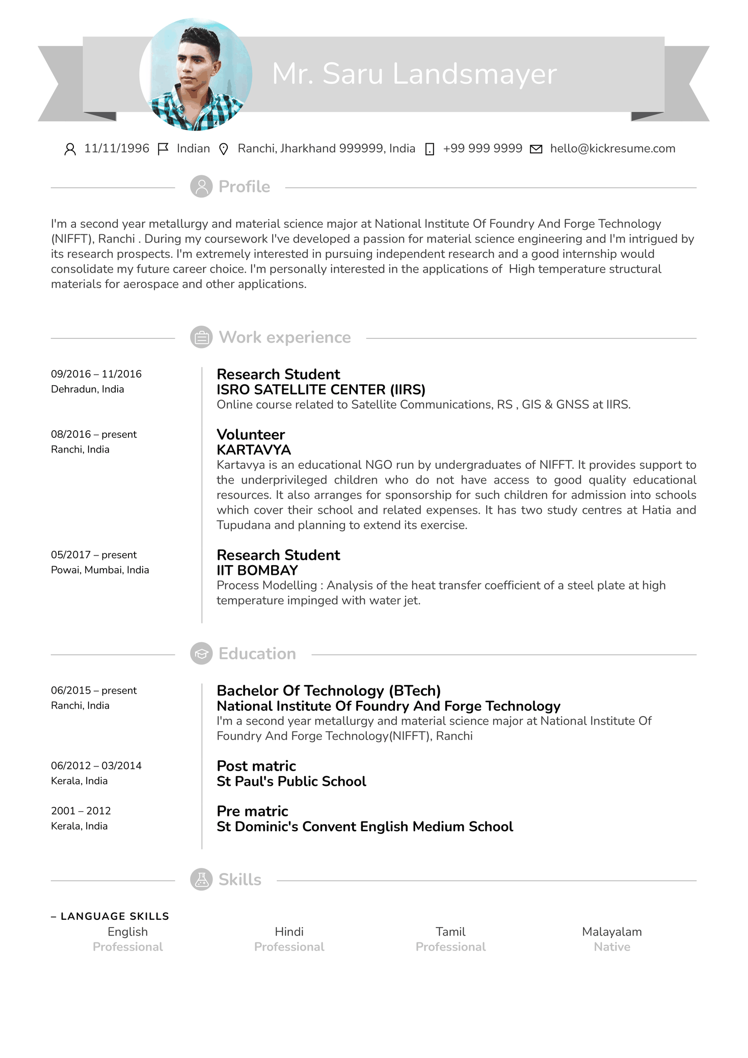 Research Intern Resume Sample Kickresume