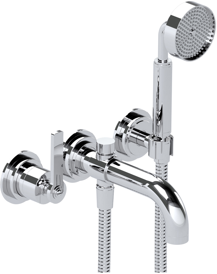 3 Hole wall mounted bath mixer with diverter, without plate, 180mm spout length Samuel Heath