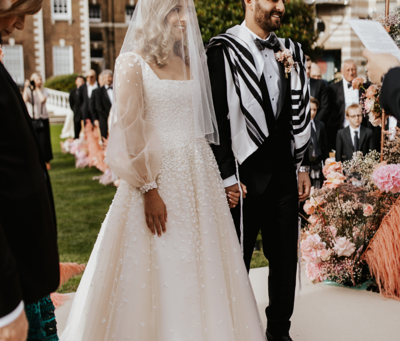 Sassi Holford real bride Lily wearing bespoke Sassi Holford wedding dress