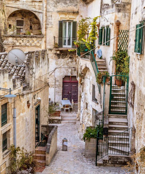 Streets of Matera village in Italy