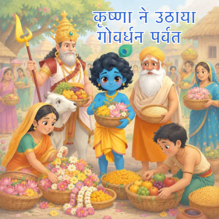 कृष्णा ने उठाया गोवर्धन पर्वत