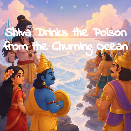 Shiva Drinks the Poison from the Churning Ocean