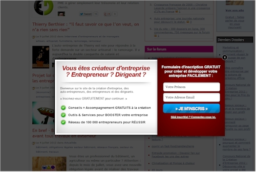 Pop-up publicitaire sur un site