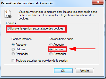 Refuser les cookies tiers