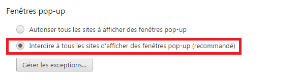 Interdire à tous les sites d'afficher