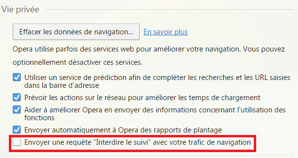 Cochez la case encadrée en rouge pour refuser le suivi.