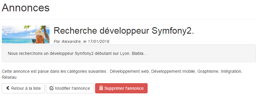 On peut afficher facilement les catégories d'une annonce