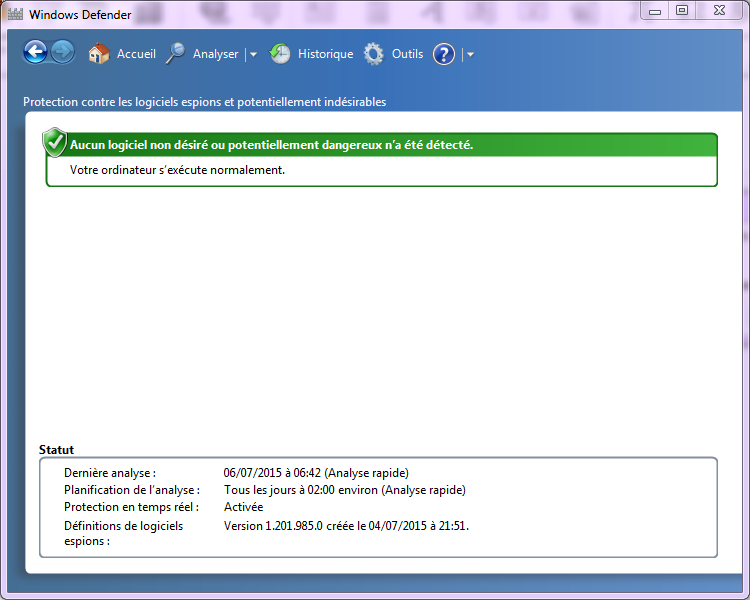 Interface de Windows defender