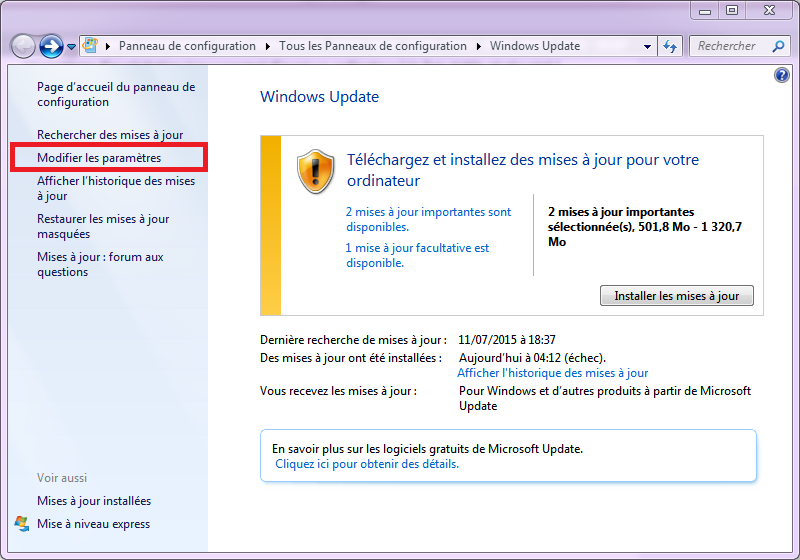 Windows Update dans Windows 7