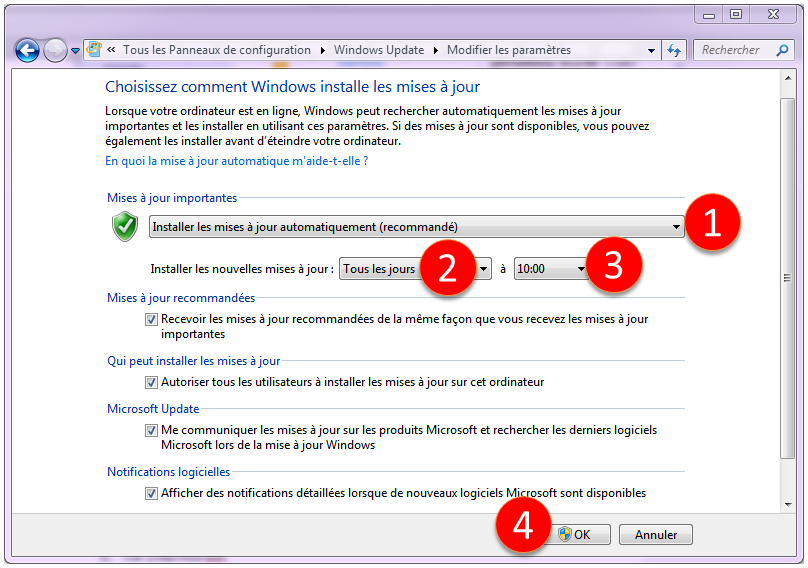 Modification des paramètre de Windows Updadte