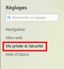 Onglet Vie privée et sécurité