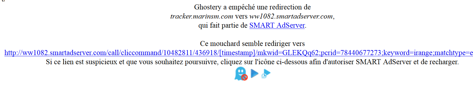 Message d'alerte standard de Ghostery
