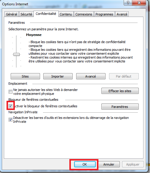 Activer le bloqueur de fenêtres contextuelles
