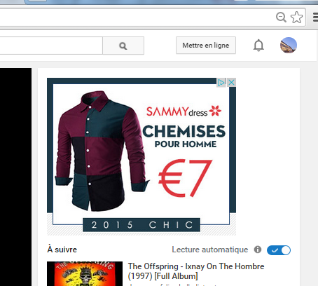 Publicité du site que nous venons de visiter sur YouTube