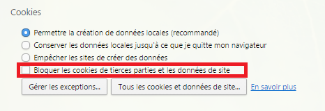 Bloquer les cookies de tierces parties et les données de site