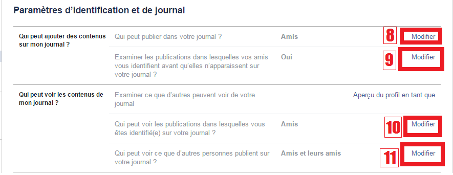 Options qui permettent de contrôler la visibilité de vos contenus