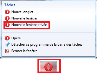 L'option navigation privée sous Opera.