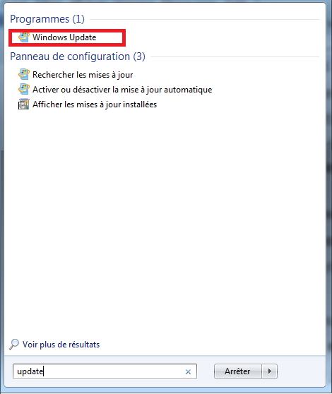 Cherchez Windows Update