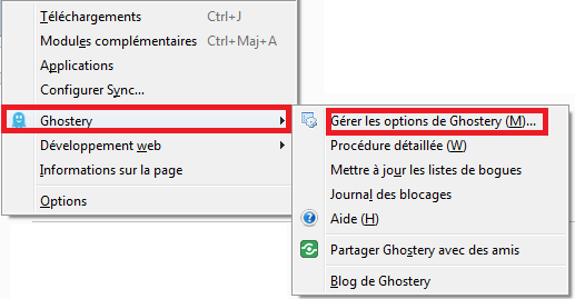 Gérer les options de Ghostery
