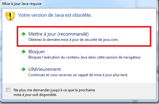 Mettre à jour votre version de Java