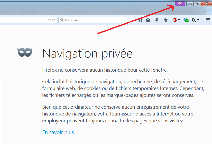 Le mode navigation privée est bien activé.