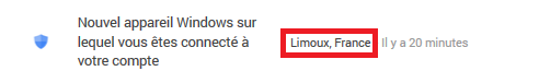 Notification indiquant une nouvelle connexion à Limoux, France