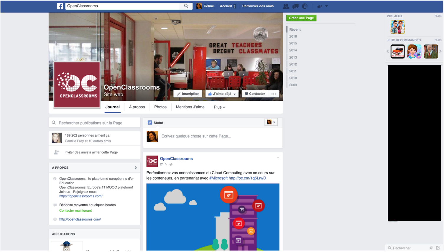 La Page d'OpenClassrooms