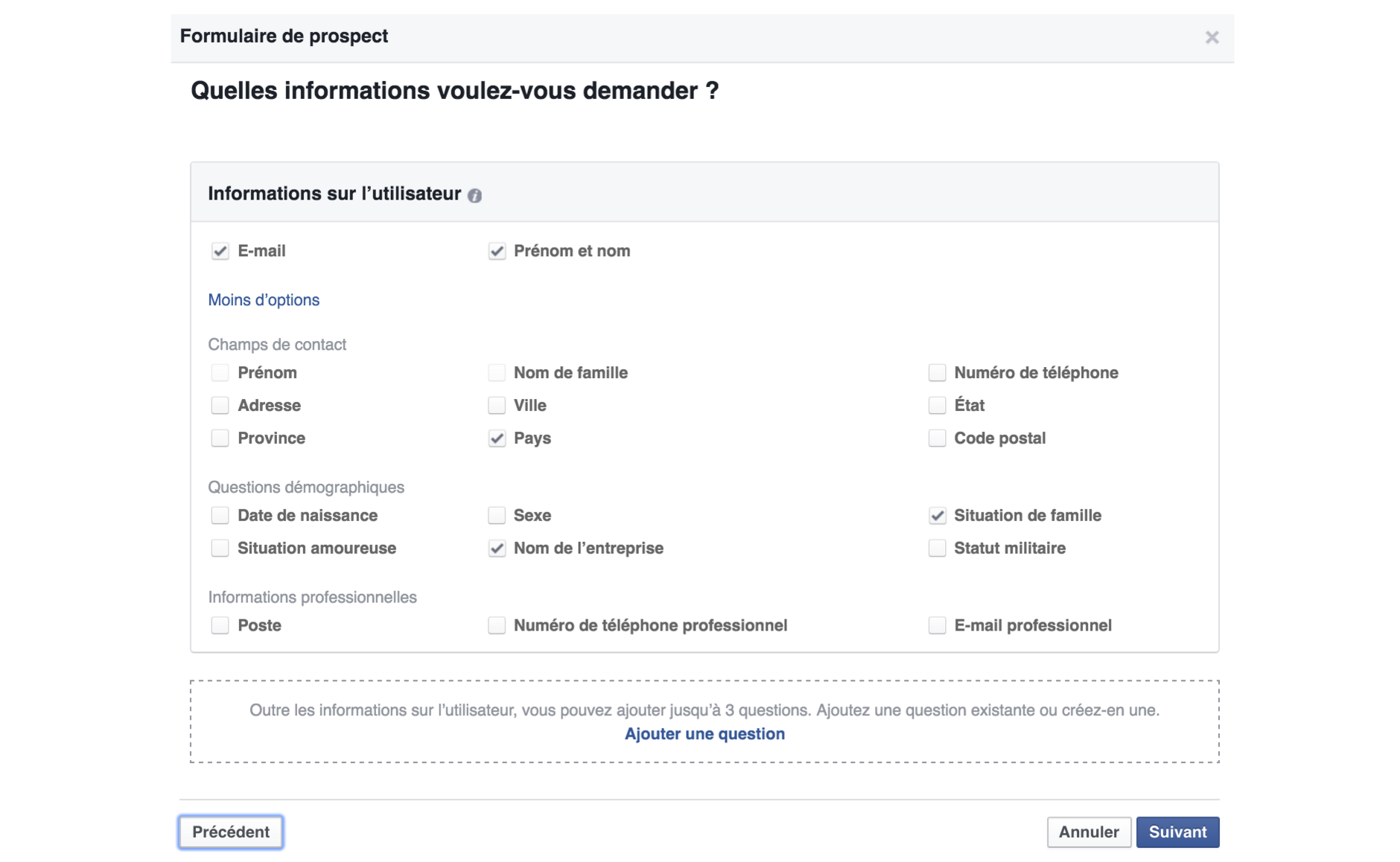 Configuration du formulaire
