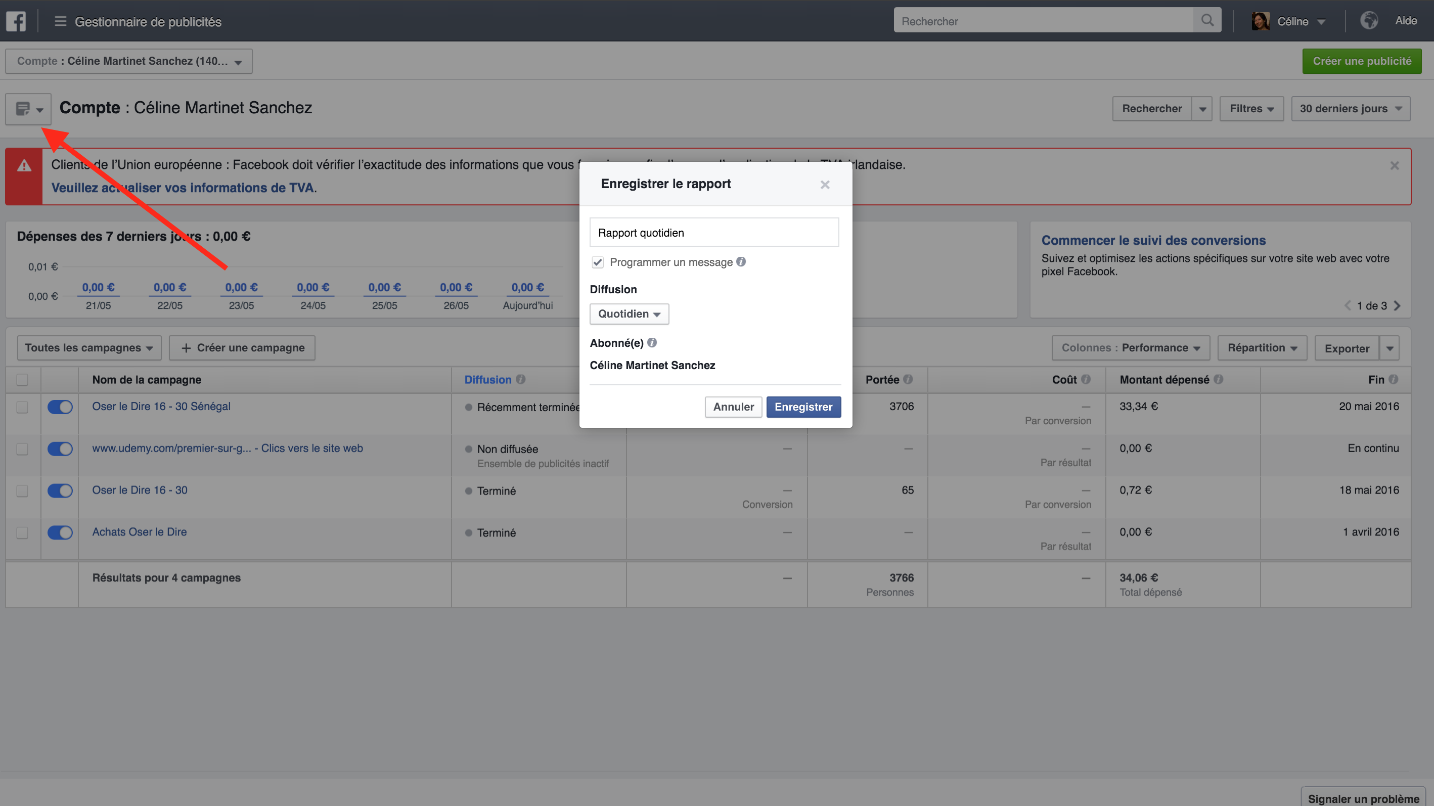 Recevoir un rapport dans sa boite mail