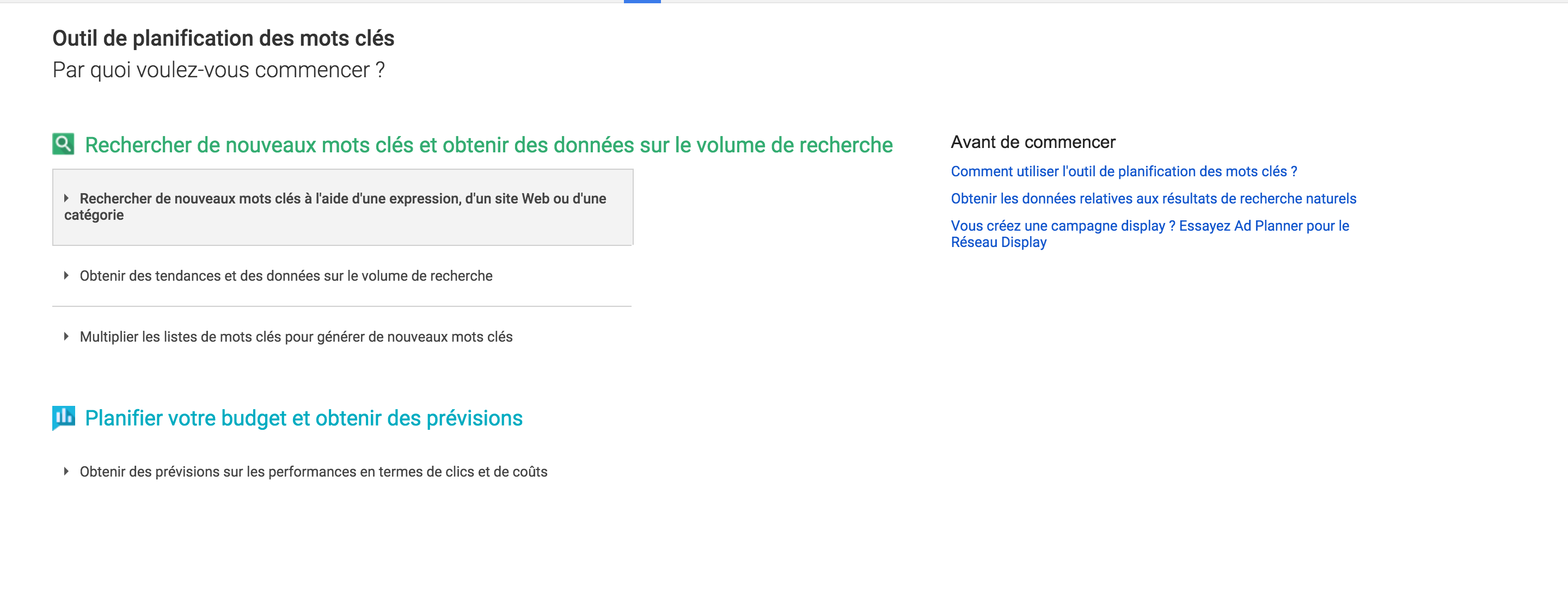 Rechercher un nouveau mot-clé sur l’outil de Google AdWords