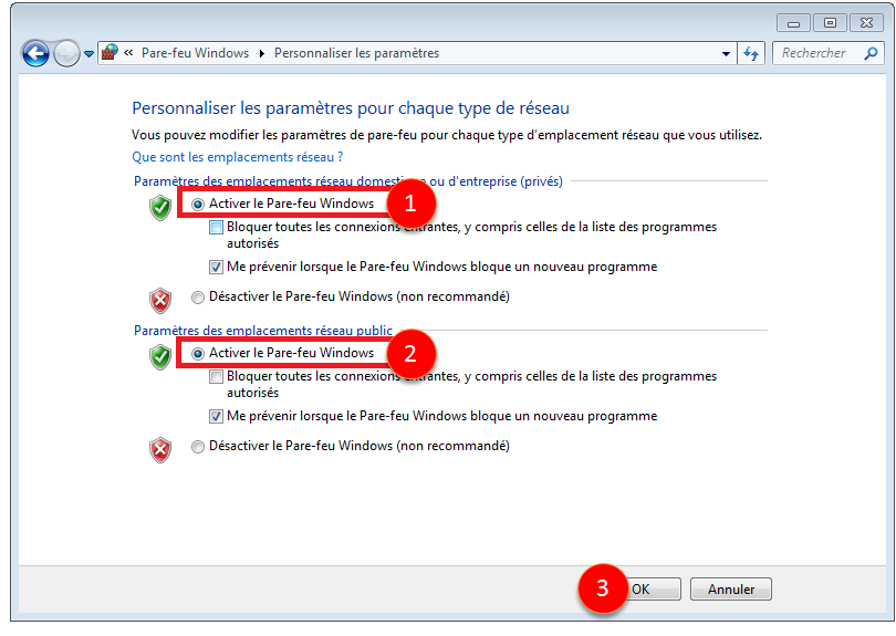 Activation du Pare-feu dans Windows 7