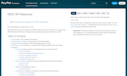 La documentation de l’API de PayPal