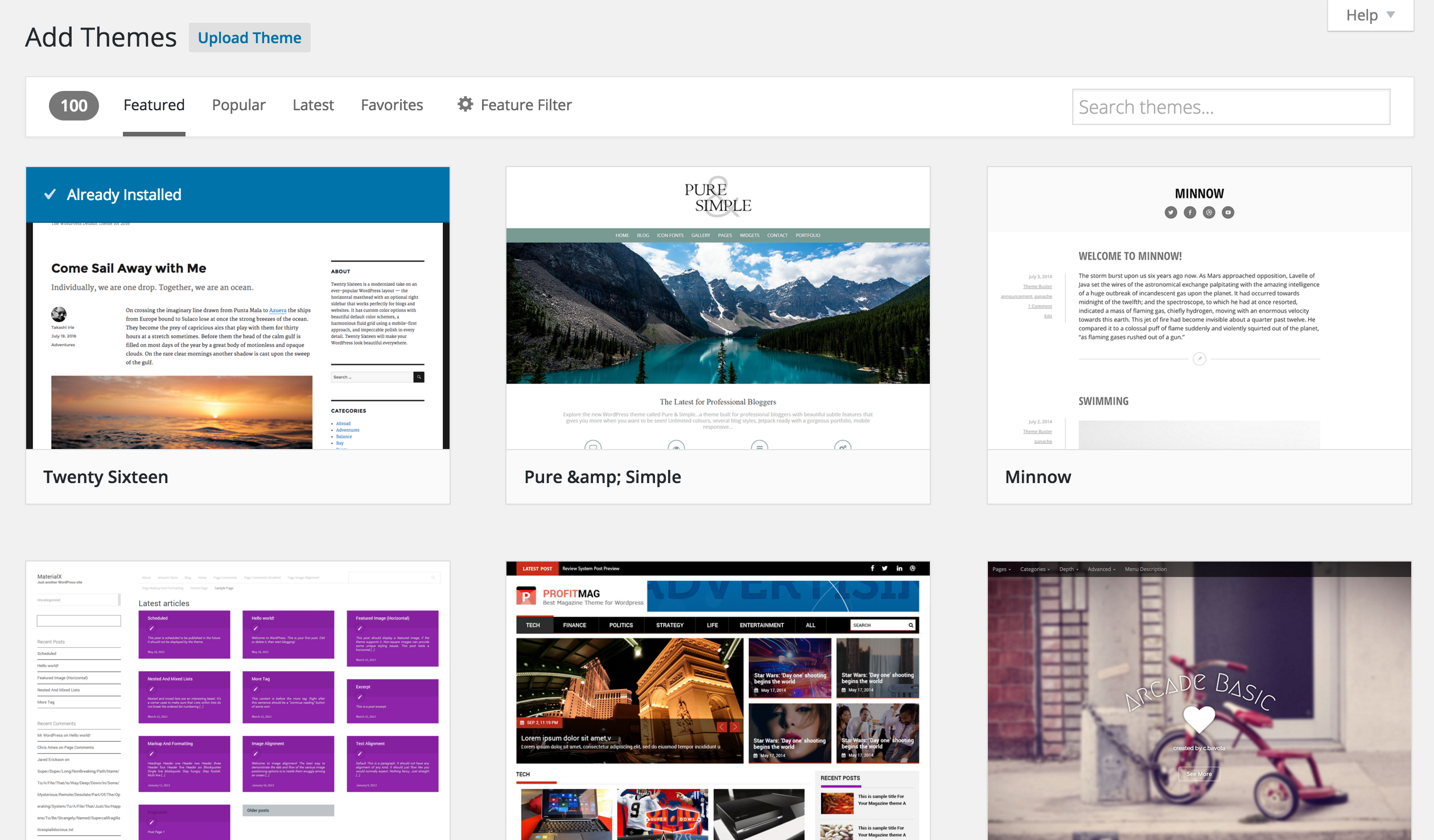 WordPress theme browser