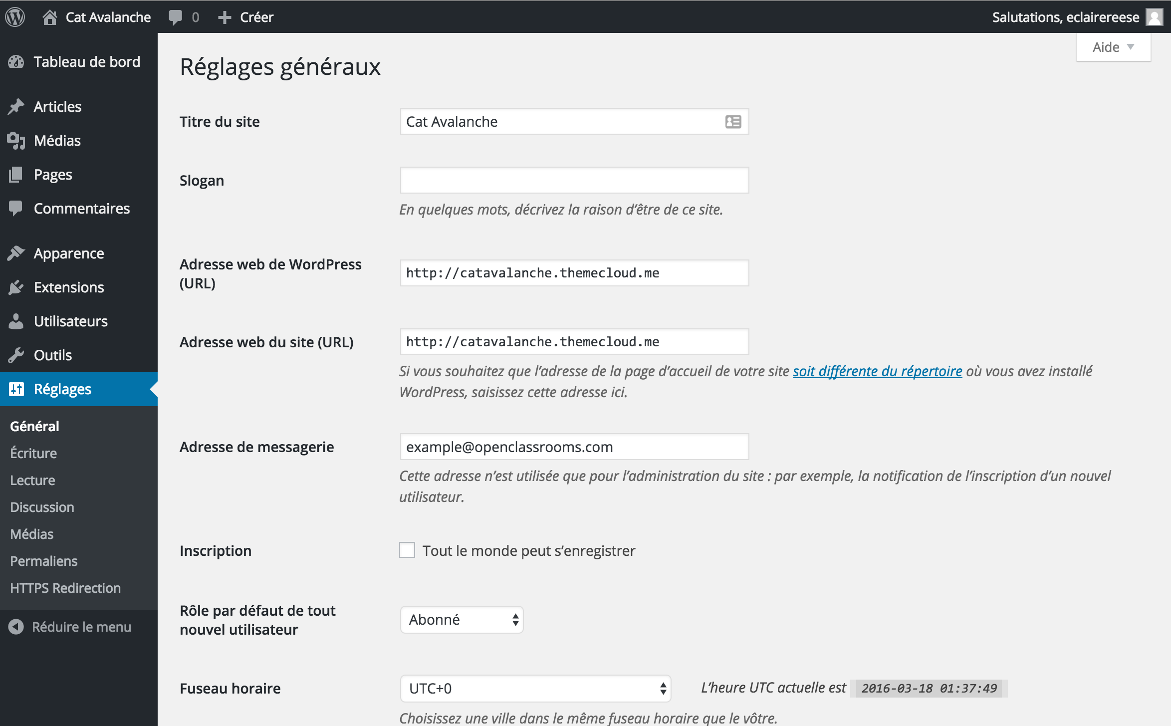 Réglages généraux