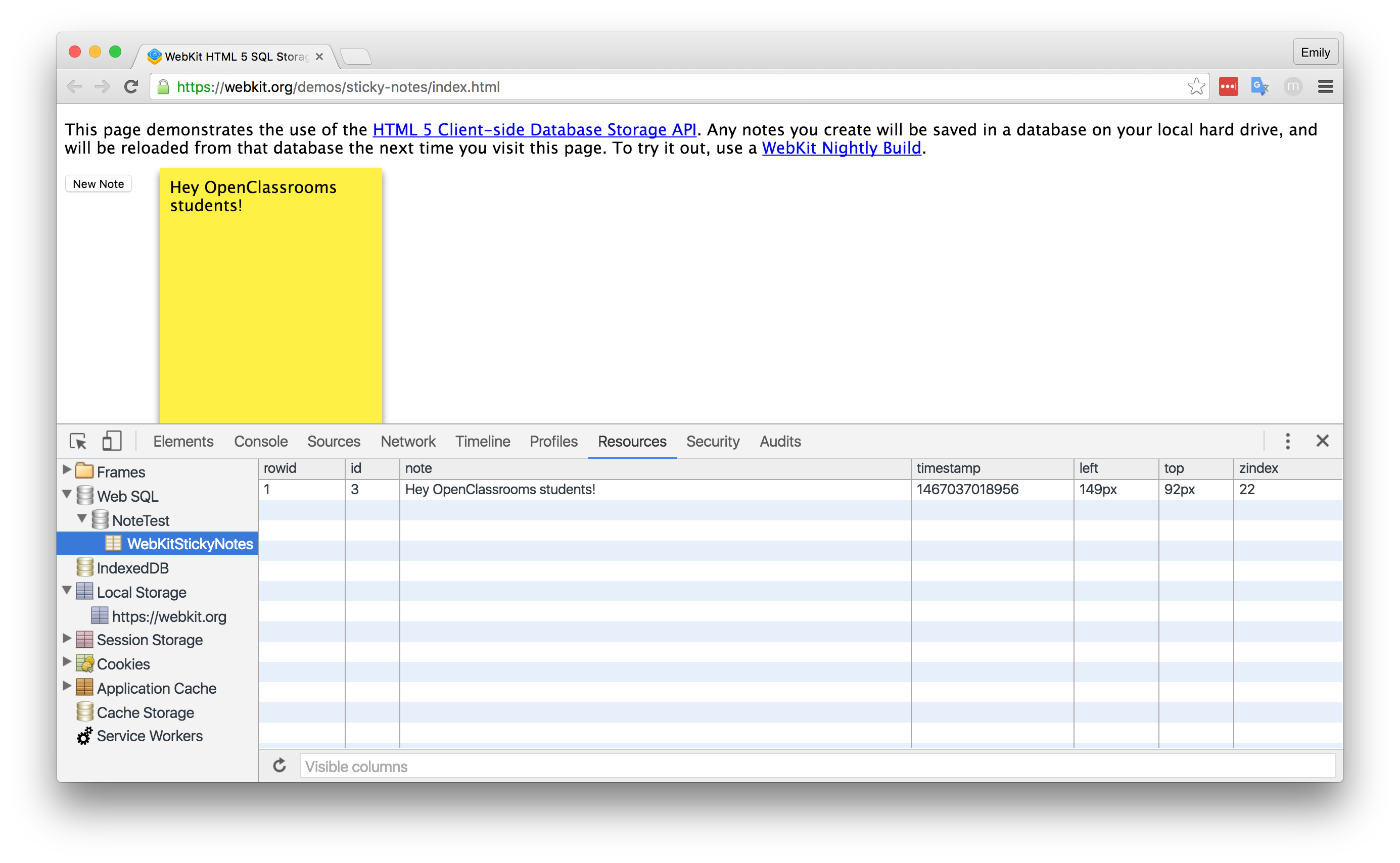 HTML5 database functionality