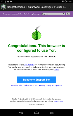 Orweb est bien configuré pour passer par Tor