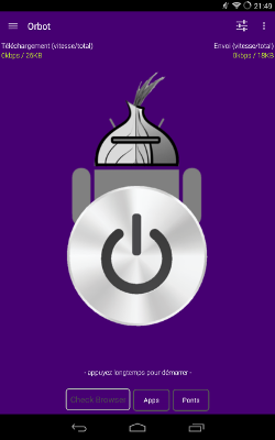 Accueil de l'application Orbot