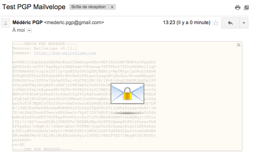 Affichage d'un mail chiffré reçu dans GMail