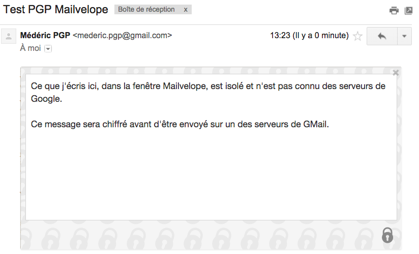 Affichage du message déchiffré par Mailvelope