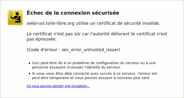 ALerte de sécurité sous Google Chrome. Tiré de wefightcensorship.org