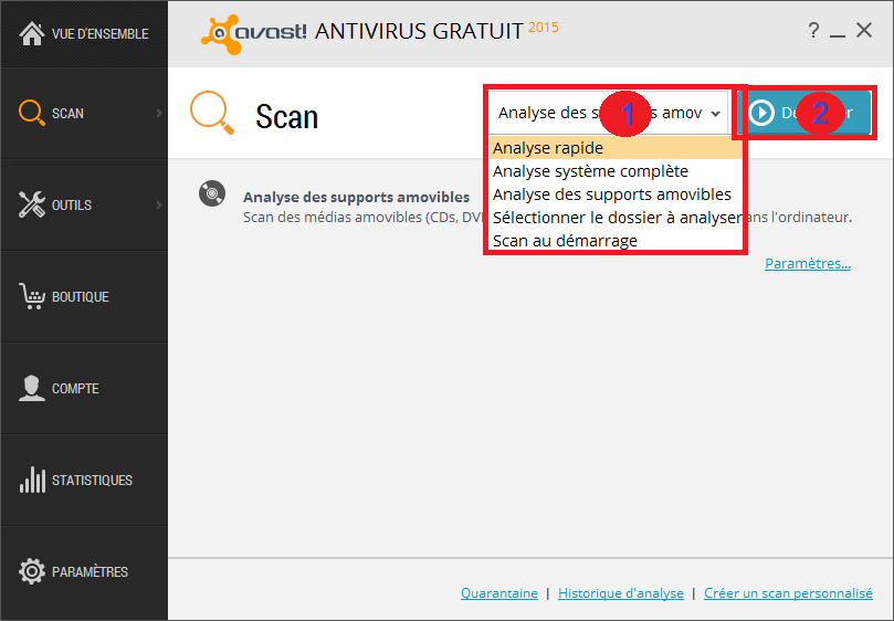 Scan avec l'interface d'Avast