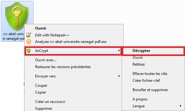 Déchiffrement d'un fichier AxCrypt